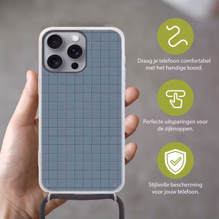 Patroon - Tegel - Blauwgrijs Hoesje iPhone 16 Pro Max met koord klein 804 -sfeer2_NL