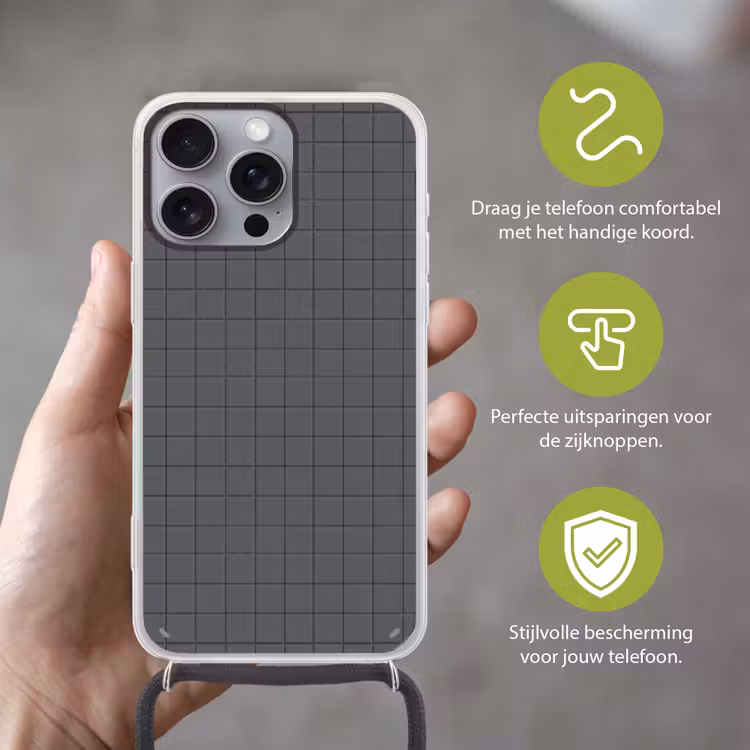 Patroon - Tegel - Grafiet - Grijs Hoesje iPhone 16 Pro Max met koord klein 804 -sfeer2_NL