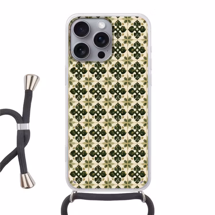 Patroon - Tegel - Groen Hoesje iPhone 16 Pro Max met koord klein 804 -3d