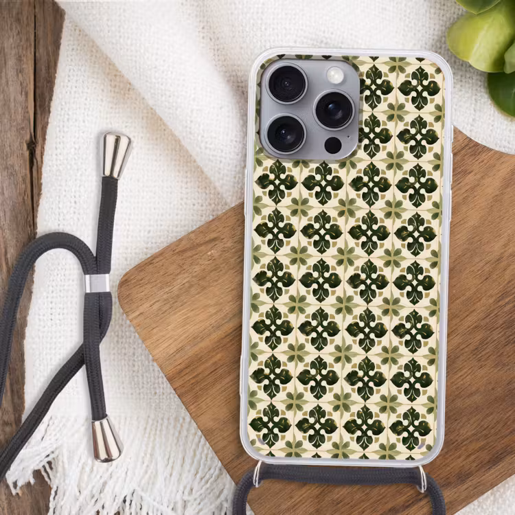 Patroon - Tegel - Groen Hoesje iPhone 16 Pro Max met koord klein 804 -sfeer4