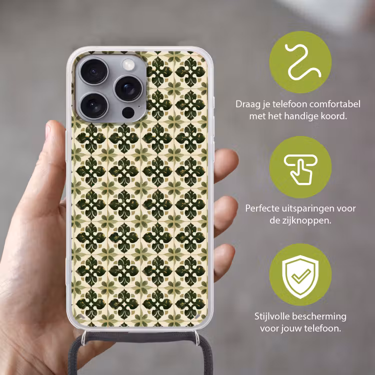Patroon - Tegel - Groen Hoesje iPhone 16 Pro Max met koord klein 804 -sfeer2_NL