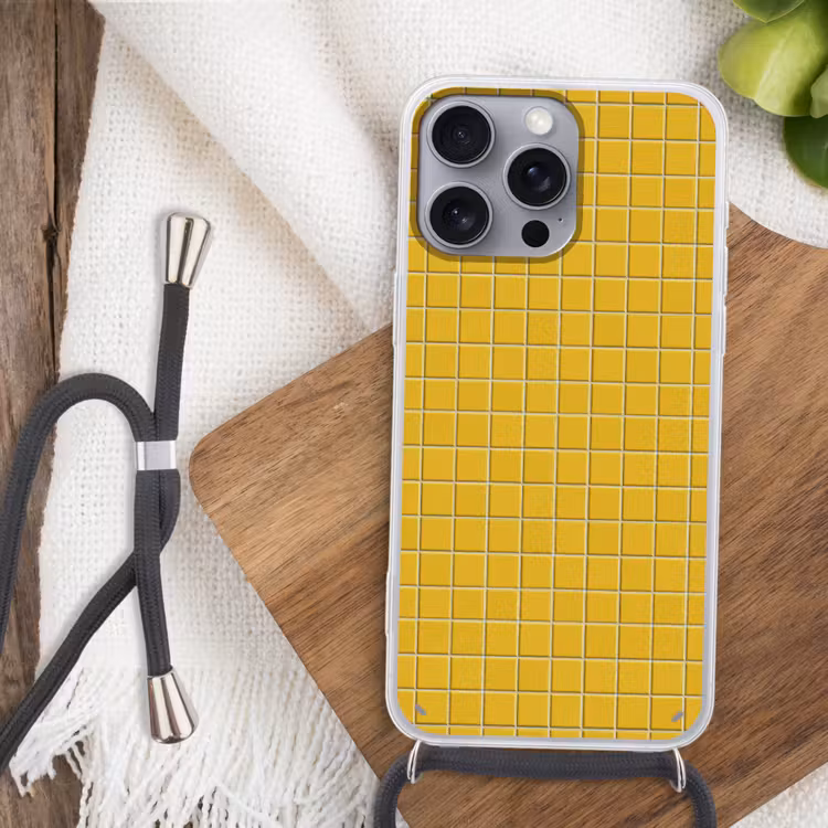 Patroon - Tegel - Okergeel Hoesje iPhone 16 Pro Max met koord klein 804 -sfeer4