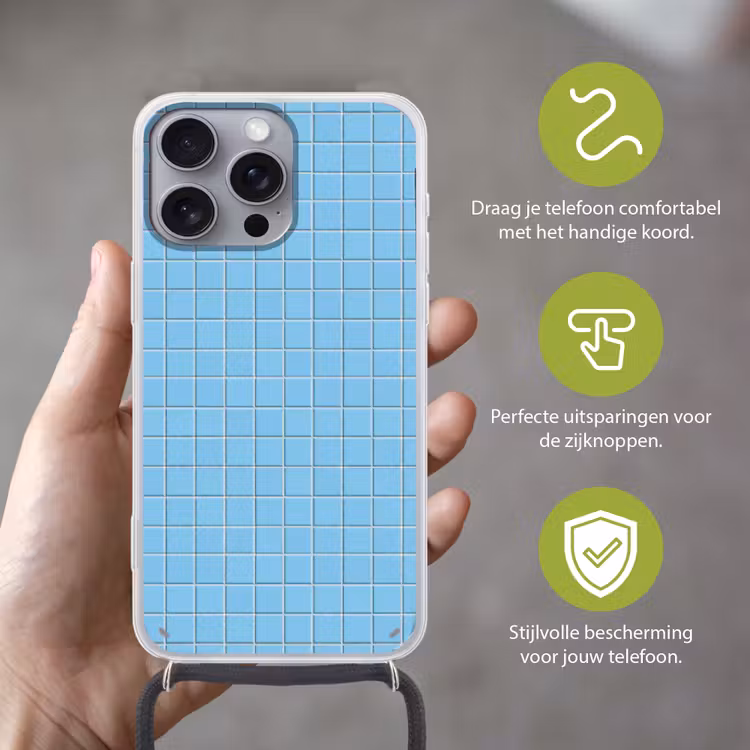 Patroon - Tegel - Pastel - Blauw Hoesje iPhone 16 Pro Max met koord klein 804 -sfeer2_NL