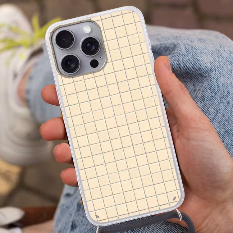 Patroon - Tegels - Gebroken - Wit Hoesje iPhone 16 Pro Max met koord klein 804 -sfeer3