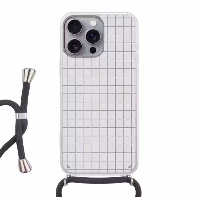 Patroon - Tegels - Grijs - Wit Hoesje iPhone 16 Pro Max met koord klein 804 -3d