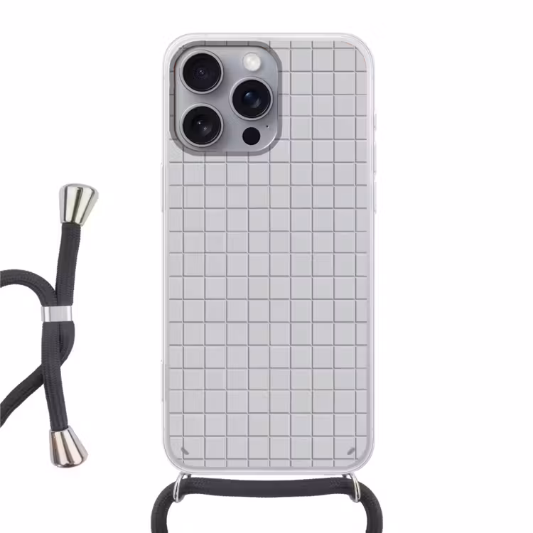Patroon - Tegels - Licht - Grijs Hoesje iPhone 16 Pro Max met koord klein 804 -3d