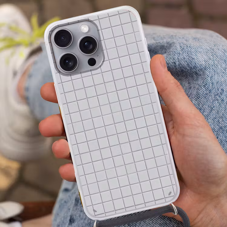 Patroon - Tegels - Licht - Grijs Hoesje iPhone 16 Pro Max met koord klein 804 -sfeer3