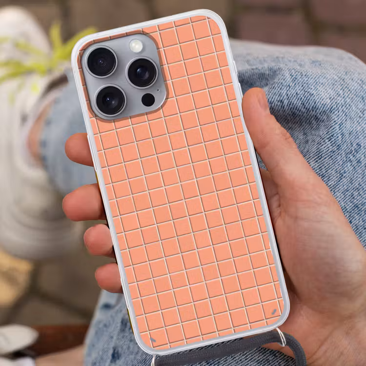 Patroon - Tegels - Perzik Hoesje iPhone 16 Pro Max met koord klein 804 -sfeer3