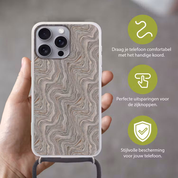 Patroon - Textuur - Grijs Hoesje iPhone 16 Pro Max met koord klein 804 -sfeer2_NL
