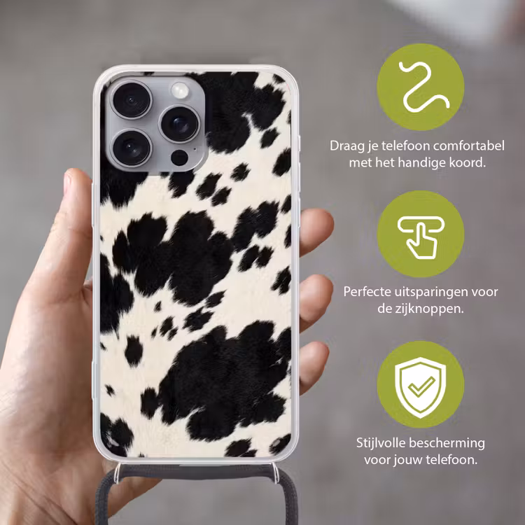 Patroon - Vacht - Zwart - Wit Hoesje iPhone 16 Pro Max met koord klein -sfeer2_NL