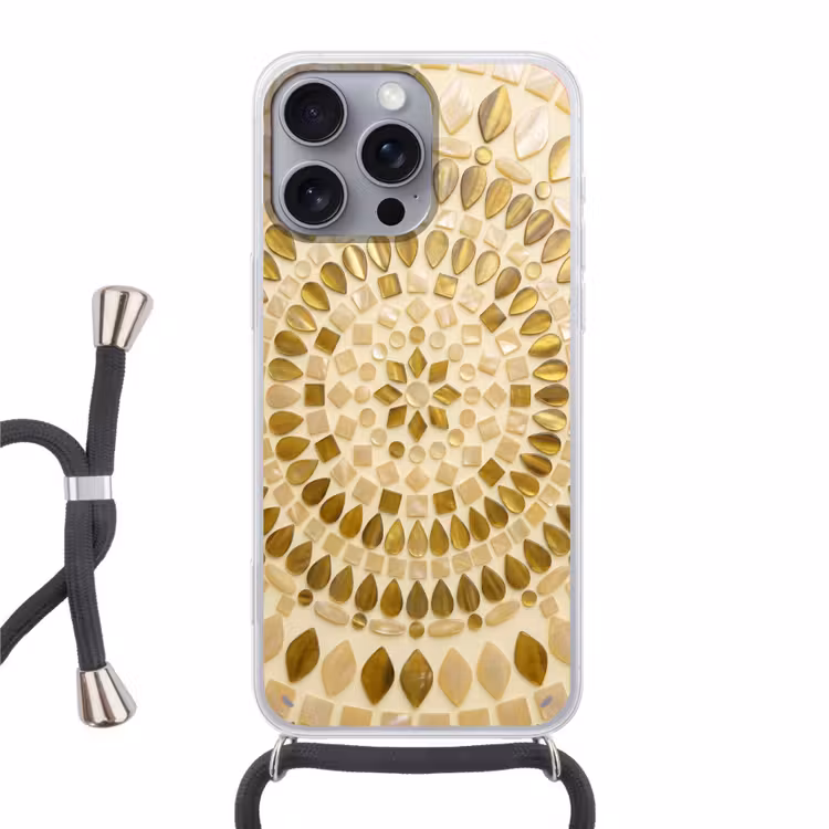 Patroon - Vormen - Mozaïek - Abstract - Goud Hoesje iPhone 16 Pro Max met koord klein -3d