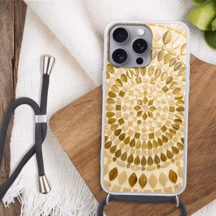 Patroon - Vormen - Mozaïek - Abstract - Goud Hoesje iPhone 16 Pro Max met koord klein -sfeer4
