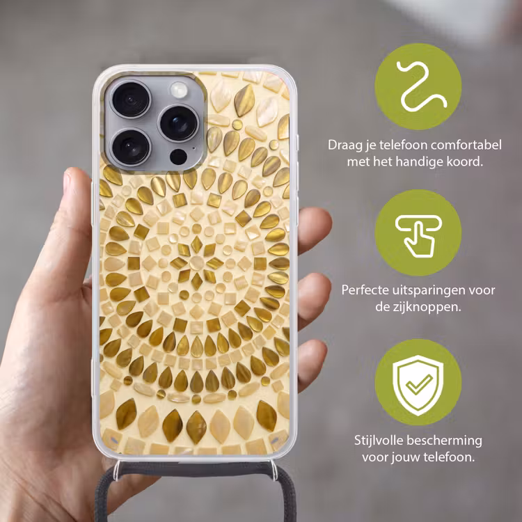 Patroon - Vormen - Mozaïek - Abstract - Goud Hoesje iPhone 16 Pro Max met koord klein -sfeer2_NL