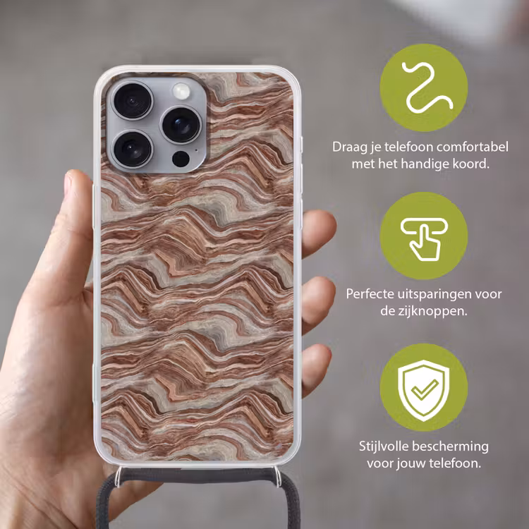 Patroon - Zandsteen - Travertijn Hoesje iPhone 16 Pro Max met koord klein 804 -sfeer2_NL