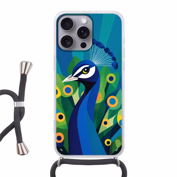 Pauw - Cirkels - Blauw Hoesje iPhone 16 Pro Max met koord klein -3d