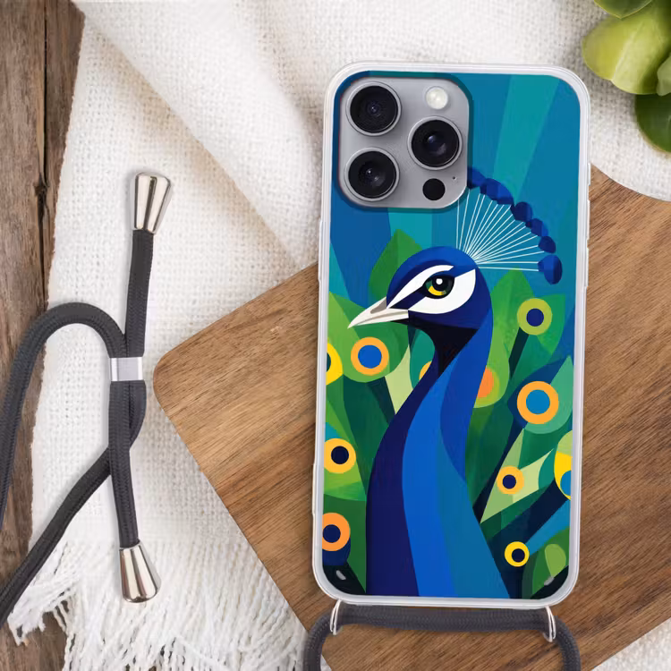 Pauw - Cirkels - Blauw Hoesje iPhone 16 Pro Max met koord klein -sfeer4
