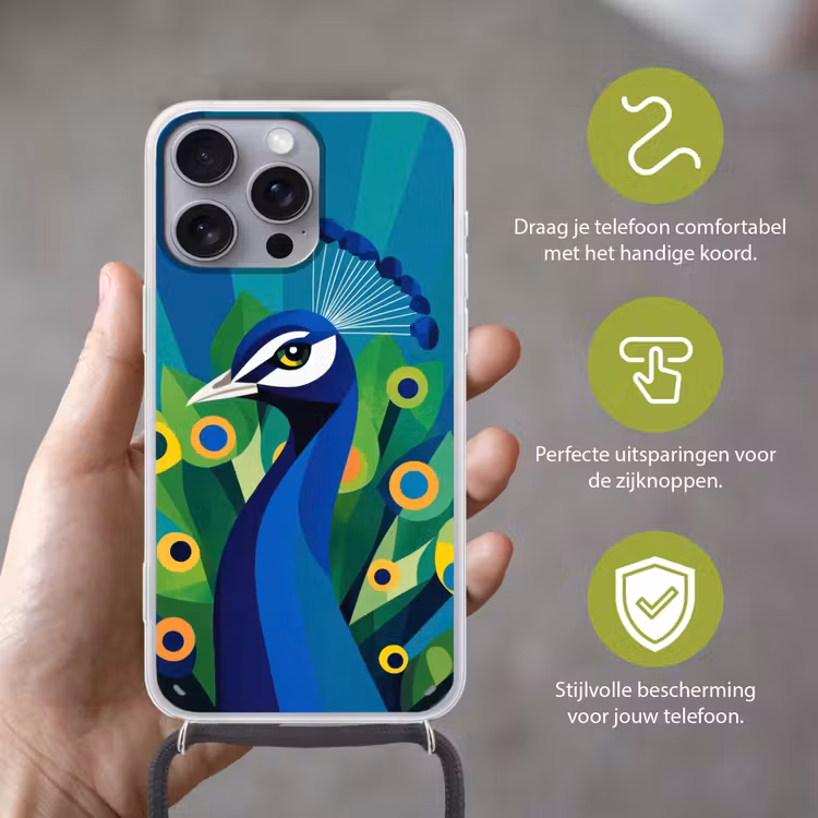 Pauw - Cirkels - Blauw Hoesje iPhone 16 Pro Max met koord klein -sfeer2_NL