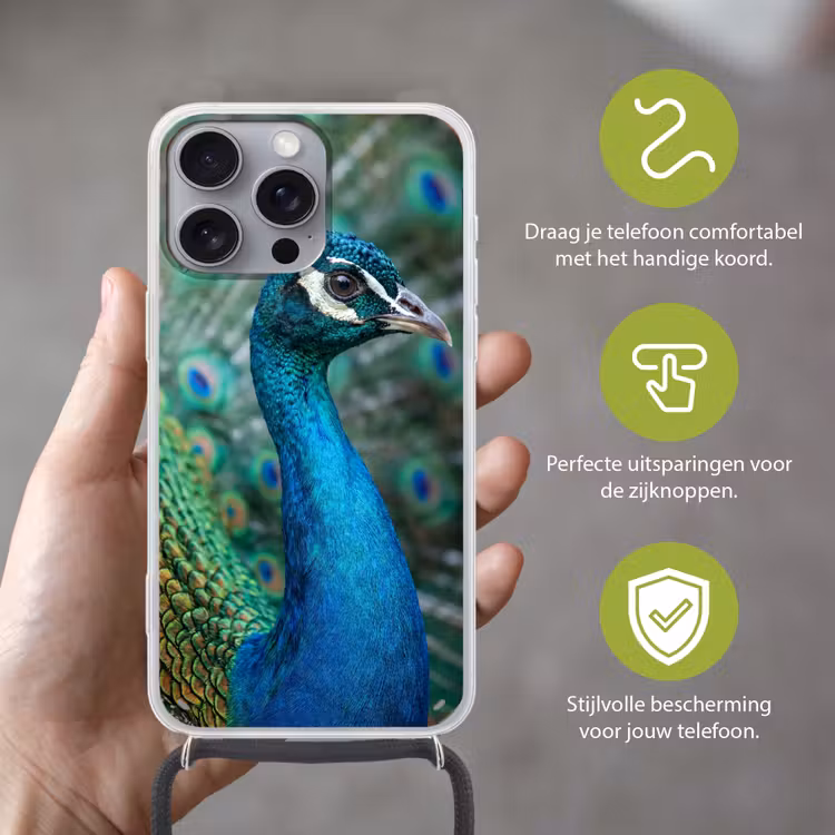 Pauw - Veren - Blauw Hoesje iPhone 16 Pro Max met koord klein -sfeer2_NL