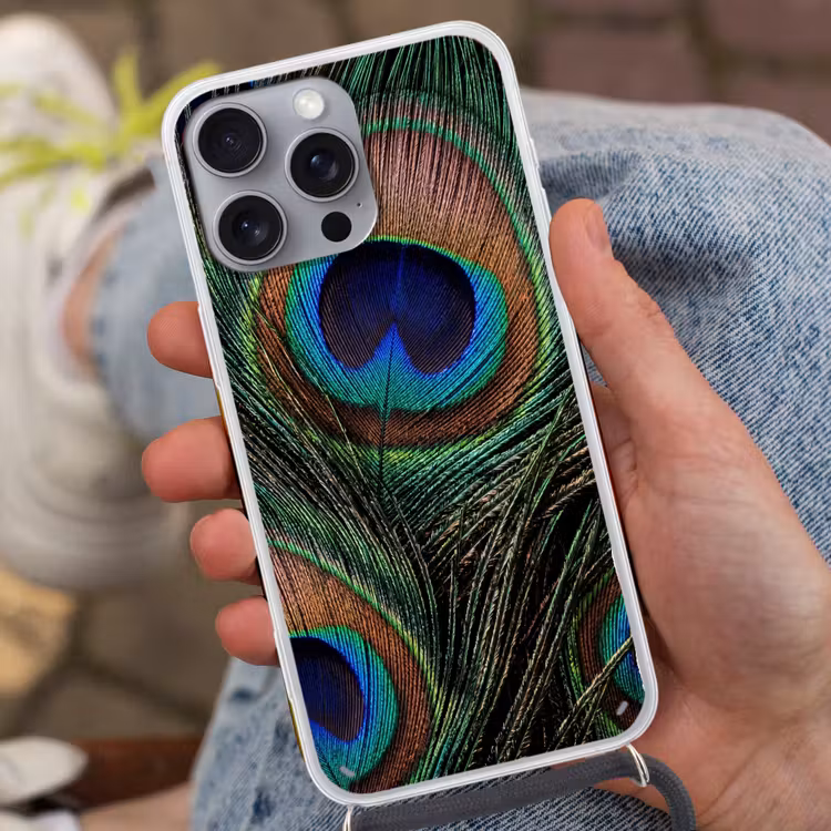 Pauwenveren - Klassiek - Groen Hoesje iPhone 16 Pro Max met koord klein -sfeer3