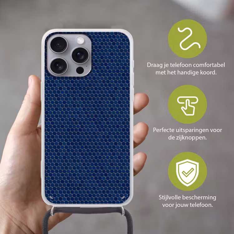 Penny - Mozaïek - Donkerblauw Hoesje iPhone 16 Pro Max met koord klein 804 -sfeer2_NL