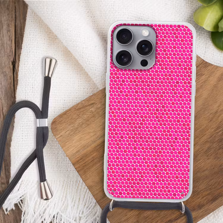 Penny - Mozaïek - Felroze Hoesje iPhone 16 Pro Max met koord klein 804 -sfeer4