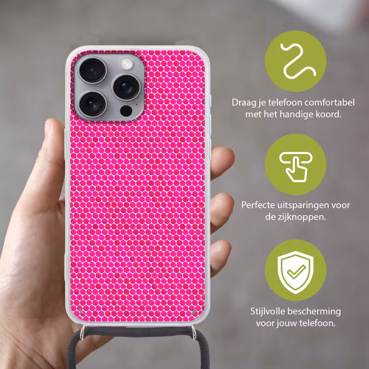 Penny - Mozaïek - Felroze Hoesje iPhone 16 Pro Max met koord klein 804 -sfeer2_NL