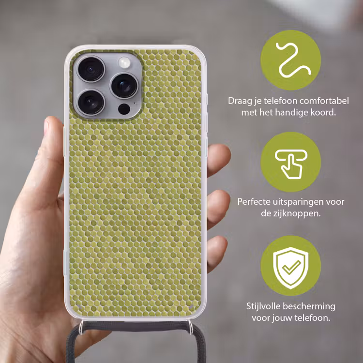 Penny - Mozaïek - Olijfgroen Hoesje iPhone 16 Pro Max met koord klein 804 -sfeer2_NL