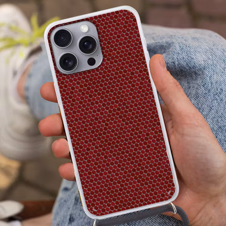 Penny - Mozaïek - Rond - Rood Hoesje iPhone 16 Pro Max met koord klein 804 -sfeer3