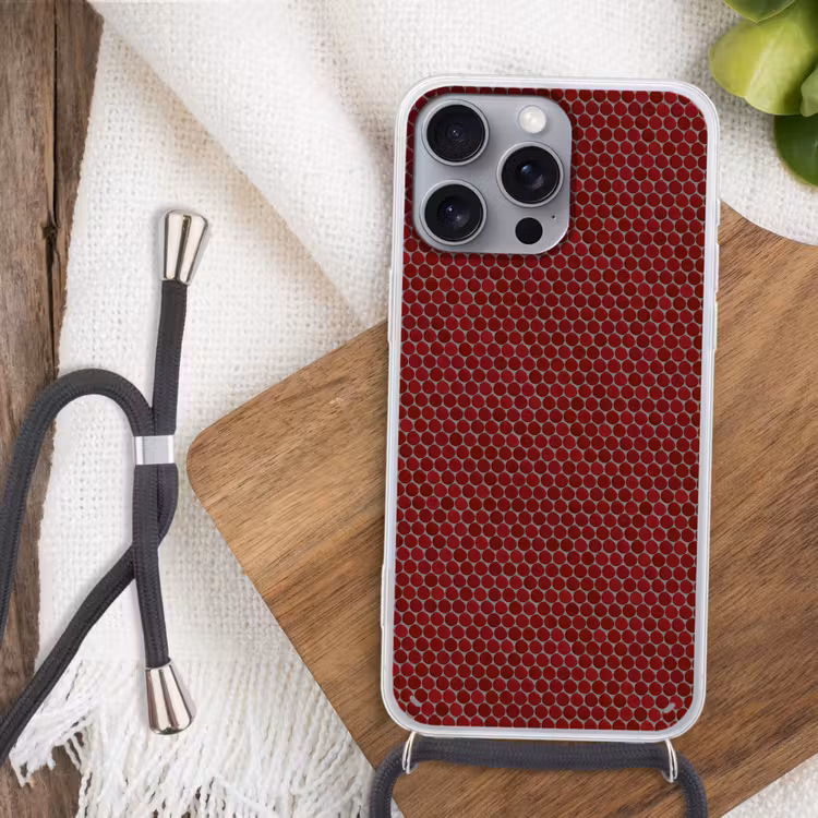 Penny - Mozaïek - Rond - Rood Hoesje iPhone 16 Pro Max met koord klein 804 -sfeer4