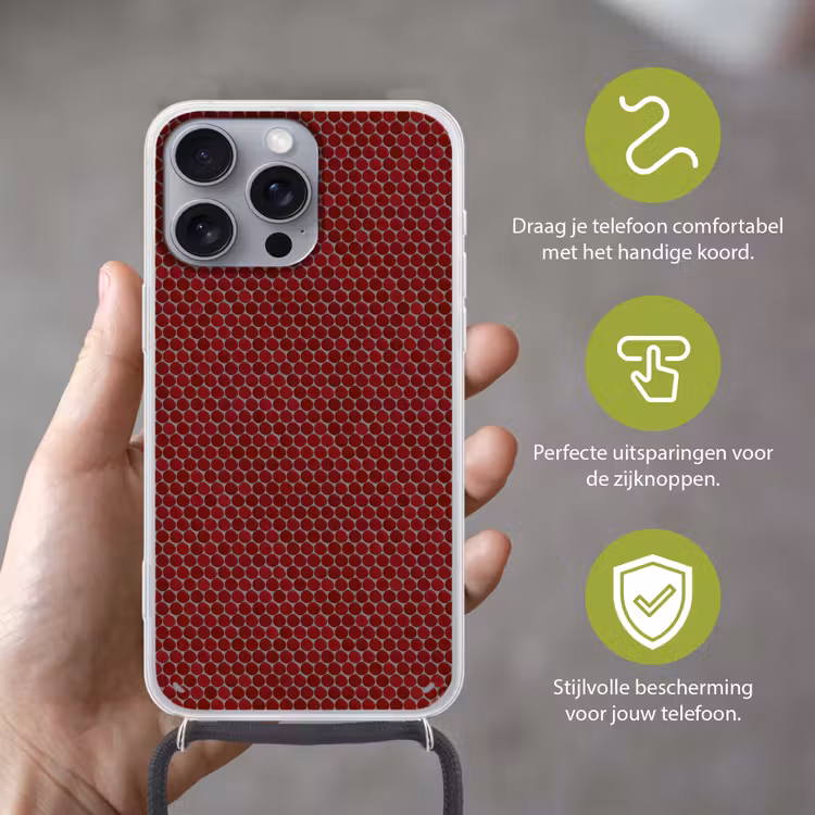 Penny - Mozaïek - Rond - Rood Hoesje iPhone 16 Pro Max met koord klein 804 -sfeer2_NL