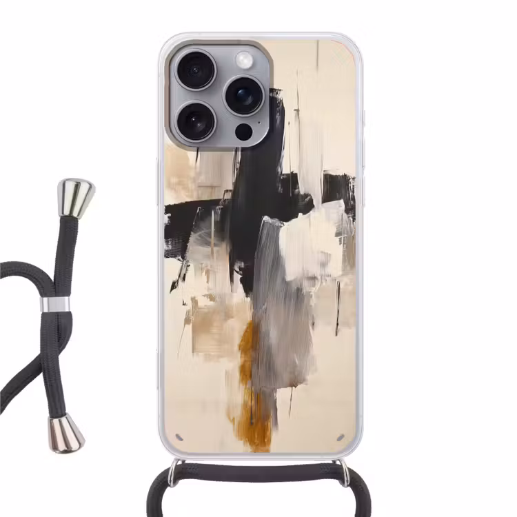 Penseelstreken - Ruw - Abstract - Beige Hoesje iPhone 16 Pro Max met koord klein -3d