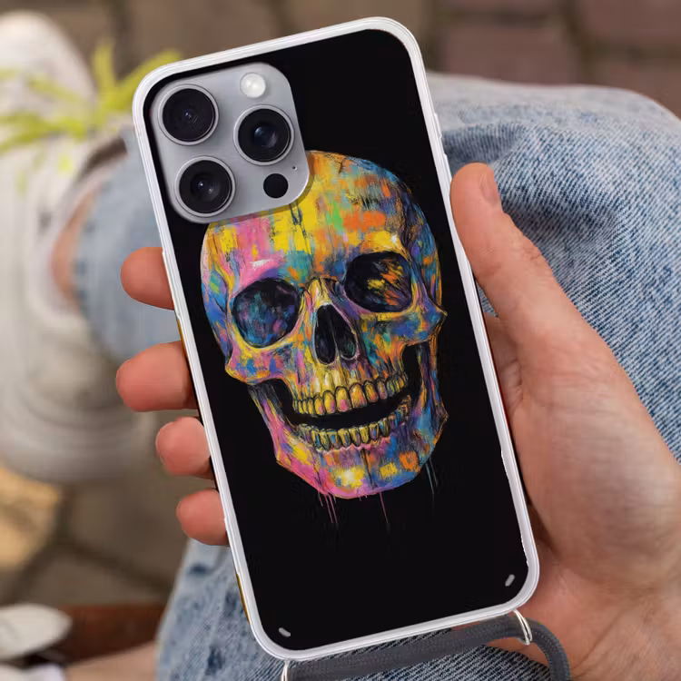 Penseelstreken - Schedel - Kleurrijk - Abstract Hoesje iPhone 16 Pro Max met koord klein -sfeer3
