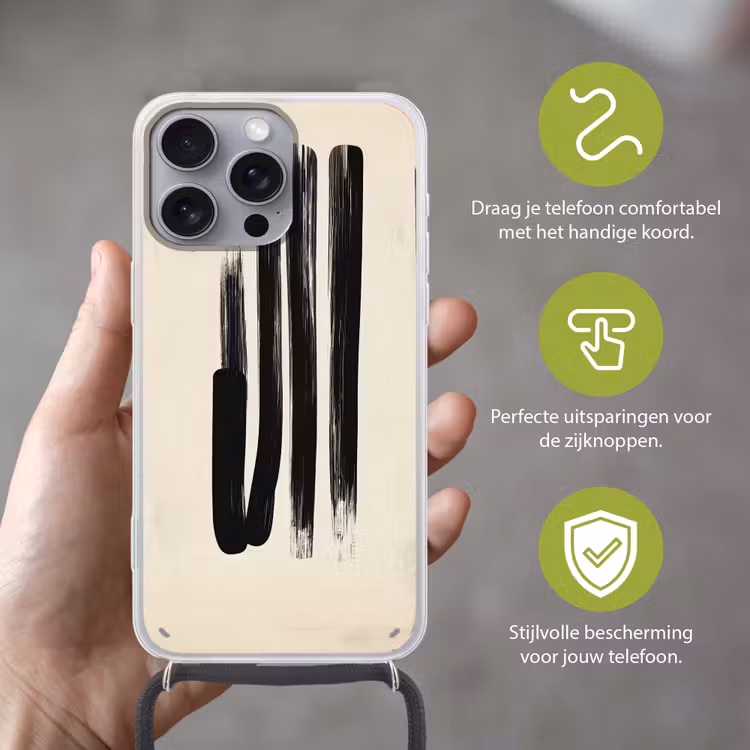 Penseelstreken - Verticaal - Zwart Hoesje iPhone 16 Pro Max met koord klein -sfeer2_NL