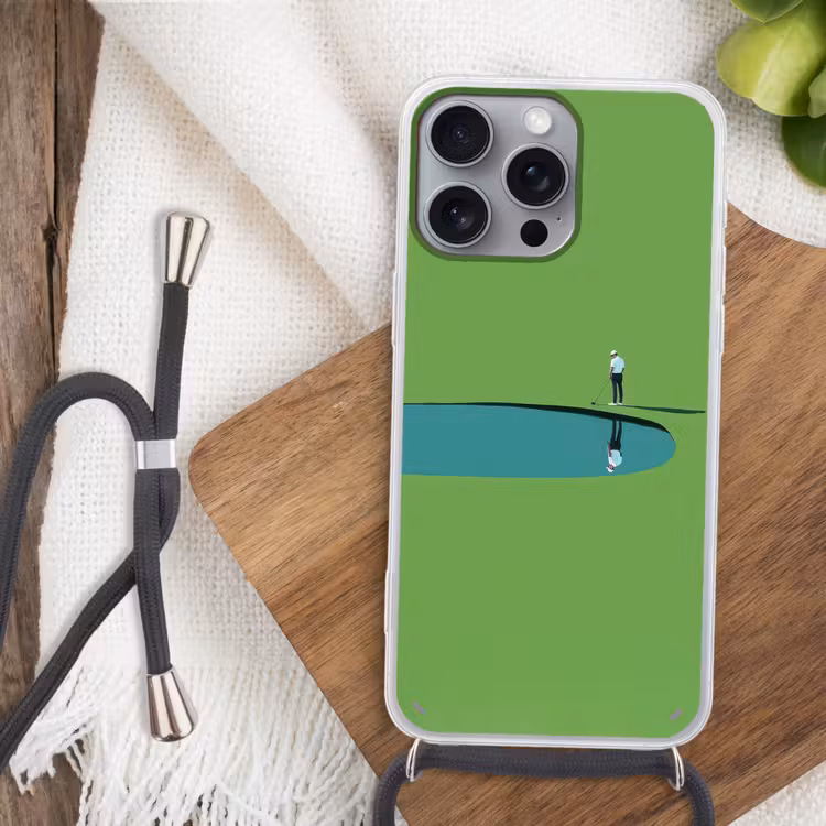Persoon - Golf - Water - Blauw Hoesje iPhone 16 Pro Max met koord klein -sfeer4