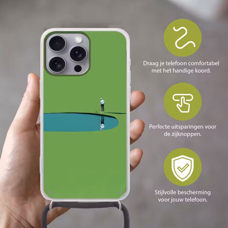 Persoon - Golf - Water - Blauw Hoesje iPhone 16 Pro Max met koord klein -sfeer2_NL