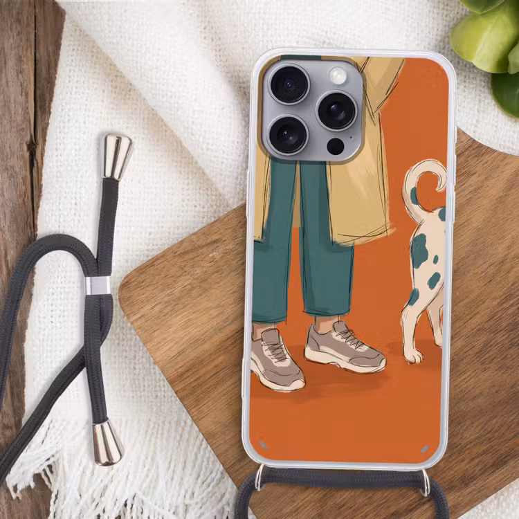 Persoon - Hond - Dieren - Illustratie - Modern Hoesje iPhone 16 Pro Max met koord klein -sfeer4