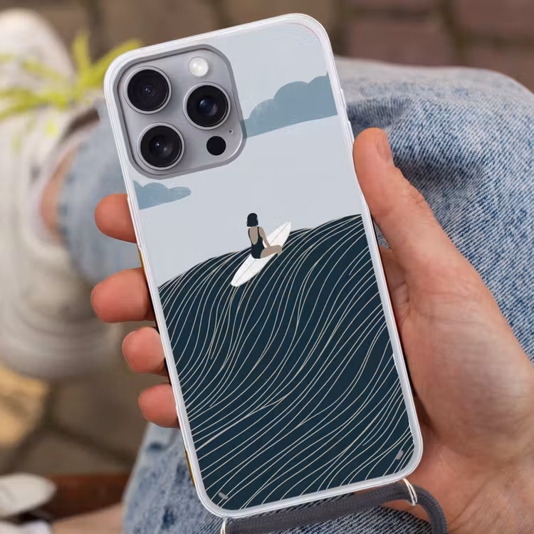 Persoon - Surfen - Oceaan - Natuur - Modern Hoesje iPhone 16 Pro Max met koord klein -sfeer3