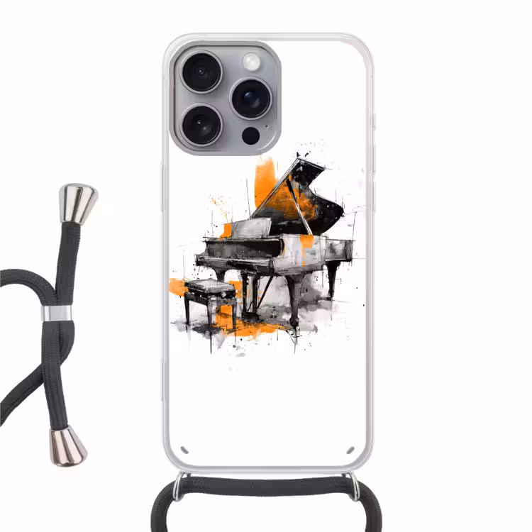 Piano - Oranje - Zwart - schets lijnen Hoesje iPhone 16 Pro Max met koord klein -3d