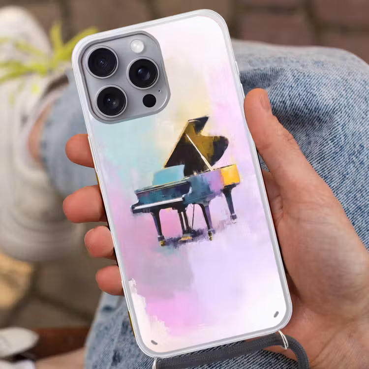 Piano - Pastel - Elegant - Dromerig Hoesje iPhone 16 Pro Max met koord klein -sfeer3