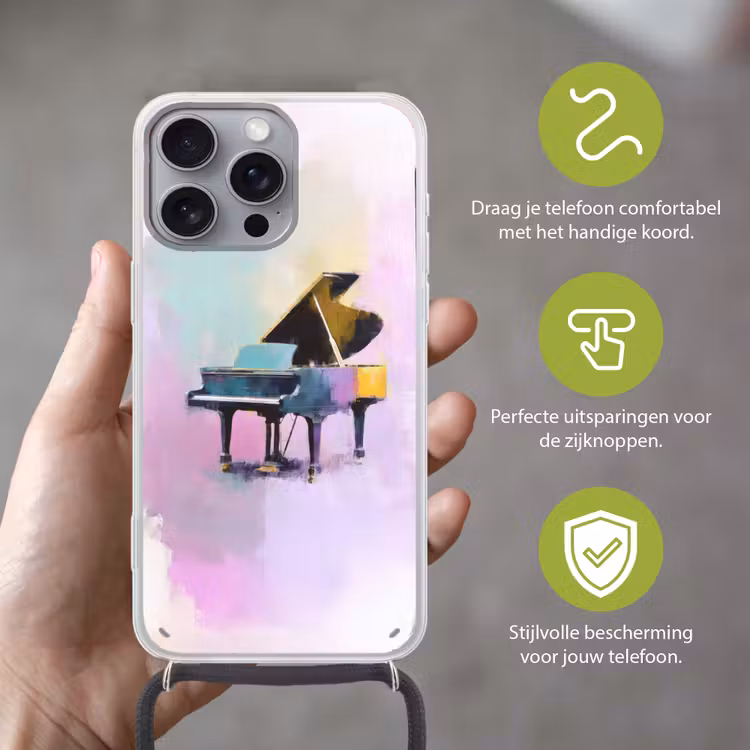 Piano - Pastel - Elegant - Dromerig Hoesje iPhone 16 Pro Max met koord klein -sfeer2_NL