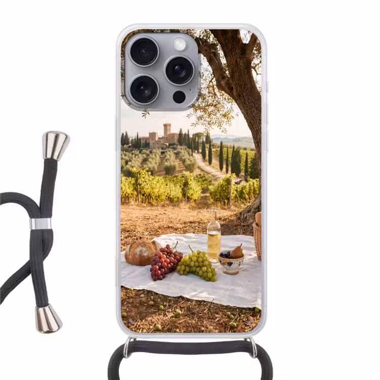 Picknick - Wijngaard - Landschap - Zomer - Eten Hoesje iPhone 16 Pro Max met koord klein -3d