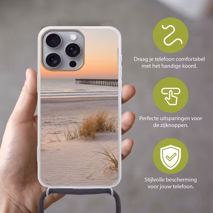 Pier - Zonsondergang - Strand Hoesje iPhone 16 Pro Max met koord klein -sfeer2_NL
