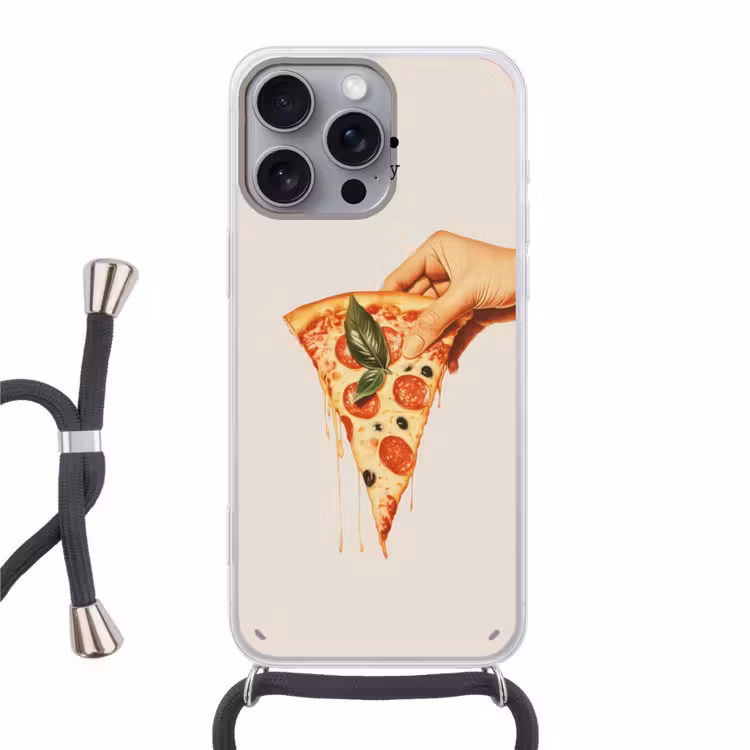 Pizza - Kaas - Pepperoni Hoesje iPhone 16 Pro Max met koord klein -3d
