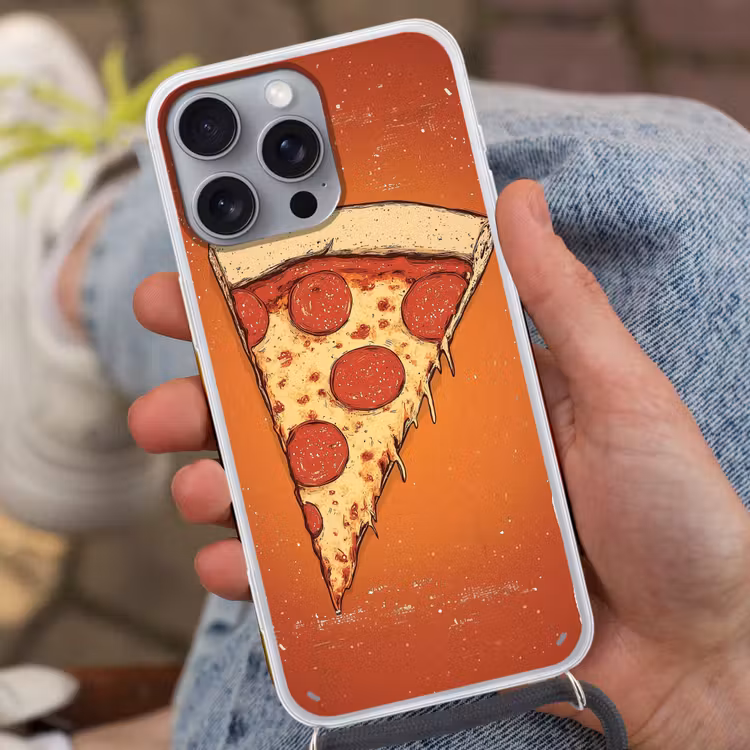 Pizza - Kaas - Rood - Pepperoni Hoesje iPhone 16 Pro Max met koord klein -sfeer3
