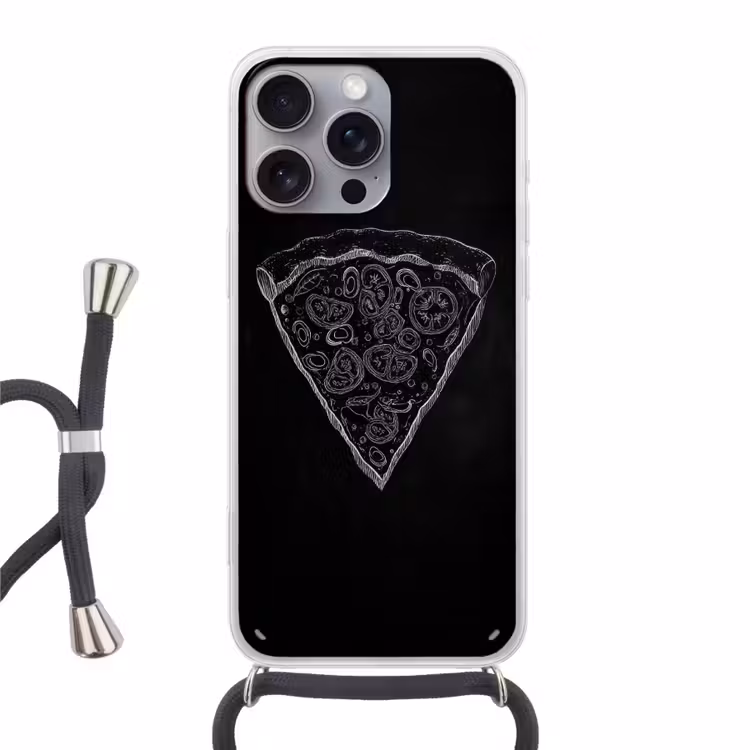 Pizzapunt - Toppings - Krijttekening Hoesje iPhone 16 Pro Max met koord klein -3d