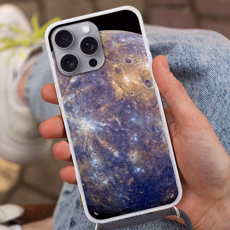 Telefoonhoesje met koord - Planeet - Kraters - Ruimte - Planeet - Kraters - Ruimte Hoesje iPhone 16 Pro Max met koord klein
