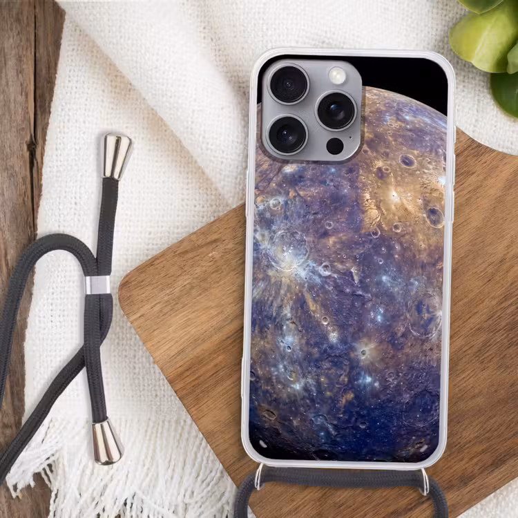 Telefoonhoesje met koord - Planeet - Kraters - Ruimte - Planeet - Kraters - Ruimte Hoesje iPhone 16 Pro Max met koord klein