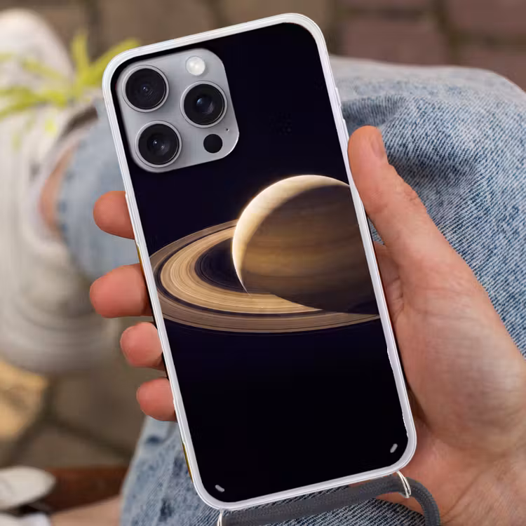 Telefoonhoesje met koord - Planeet - Ringen - Ruimte - Planeet - Ringen - Ruimte Hoesje iPhone 16 Pro Max met koord klein