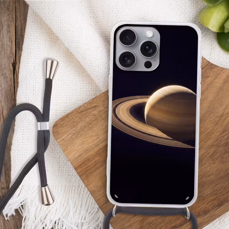 Telefoonhoesje met koord - Planeet - Ringen - Ruimte - Planeet - Ringen - Ruimte Hoesje iPhone 16 Pro Max met koord klein