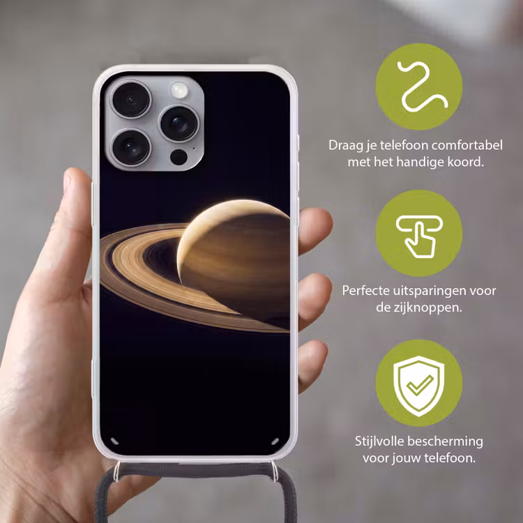 Telefoonhoesje met koord - Planeet - Ringen - Ruimte - Planeet - Ringen - Ruimte Hoesje iPhone 16 Pro Max met koord klein